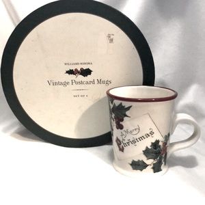 NIB Set of 4 Williams Sonoma 2012 “Vintage Christmas Postcard” Mugs (NEW MINT).